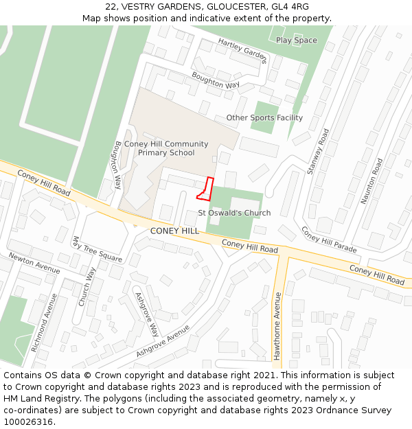 22, VESTRY GARDENS, GLOUCESTER, GL4 4RG: Location map and indicative extent of plot