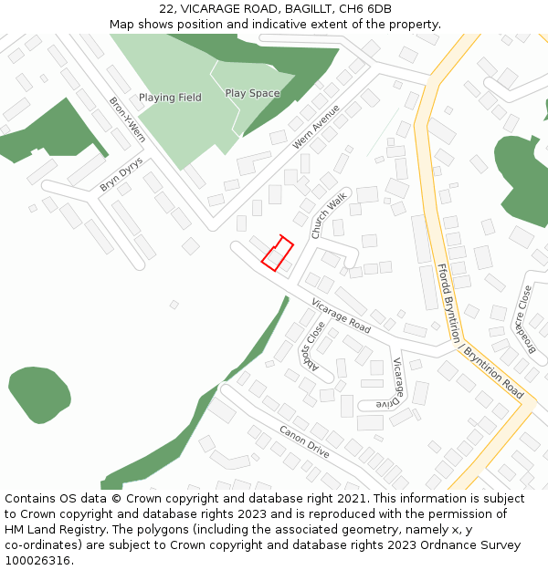 22, VICARAGE ROAD, BAGILLT, CH6 6DB: Location map and indicative extent of plot