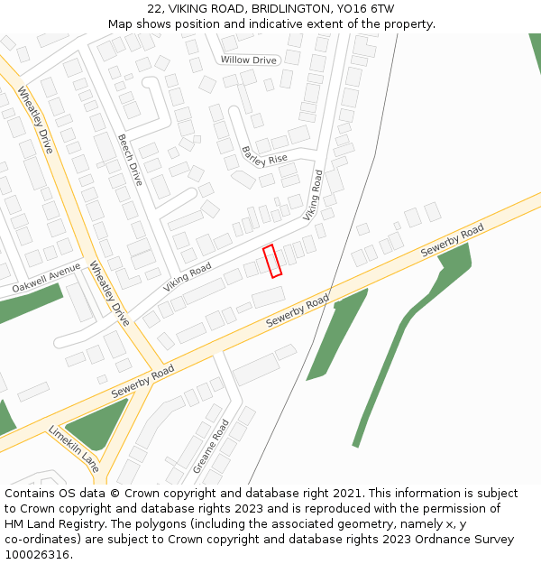 22, VIKING ROAD, BRIDLINGTON, YO16 6TW: Location map and indicative extent of plot