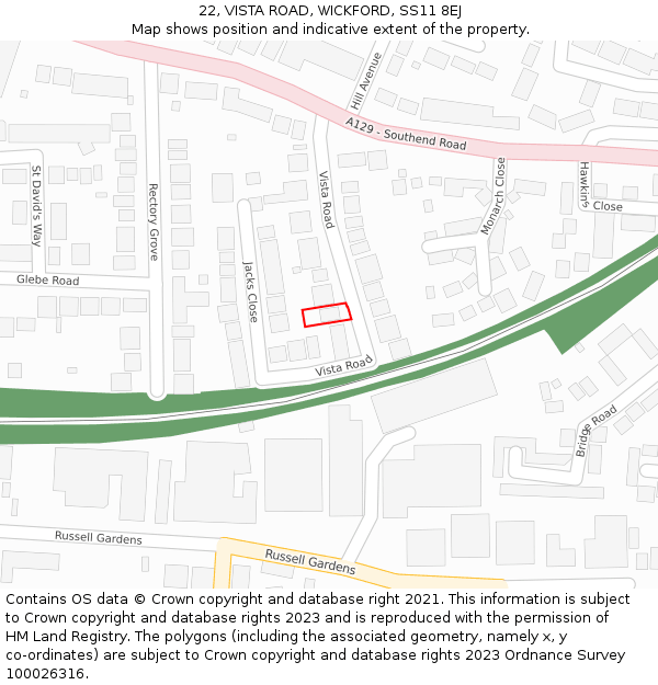 22, VISTA ROAD, WICKFORD, SS11 8EJ: Location map and indicative extent of plot