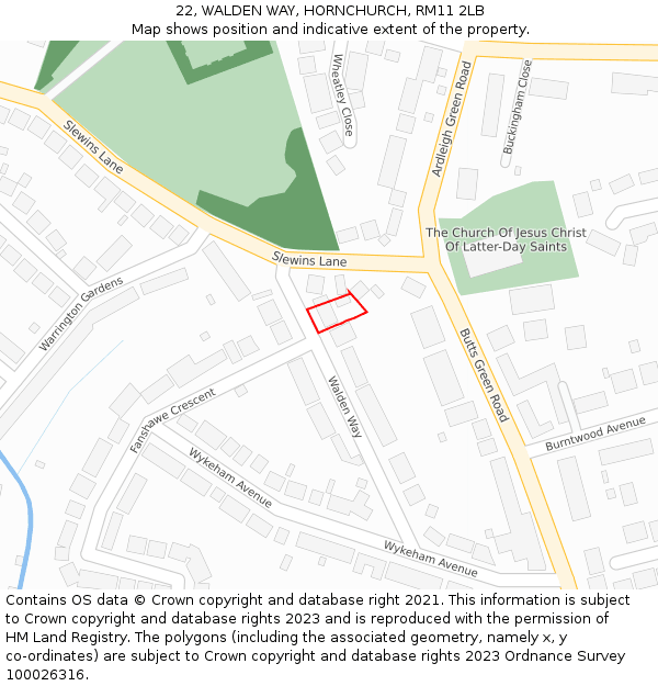 22, WALDEN WAY, HORNCHURCH, RM11 2LB: Location map and indicative extent of plot