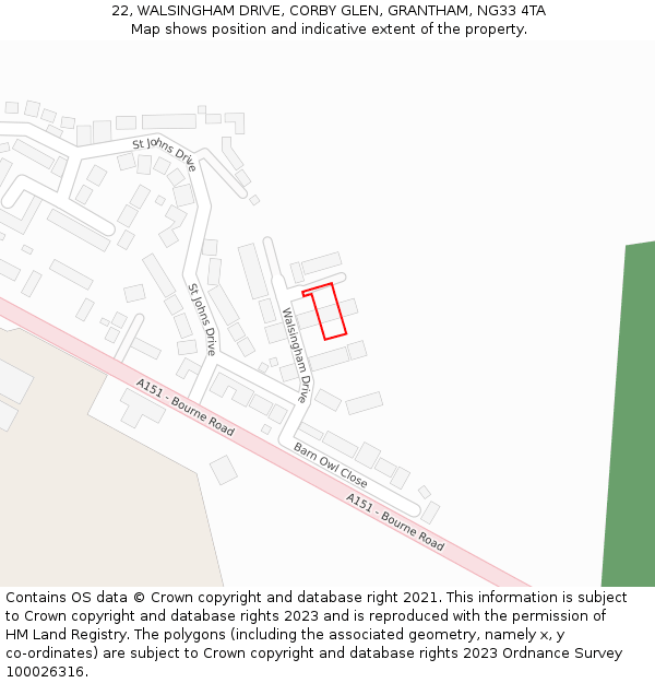 22, WALSINGHAM DRIVE, CORBY GLEN, GRANTHAM, NG33 4TA: Location map and indicative extent of plot