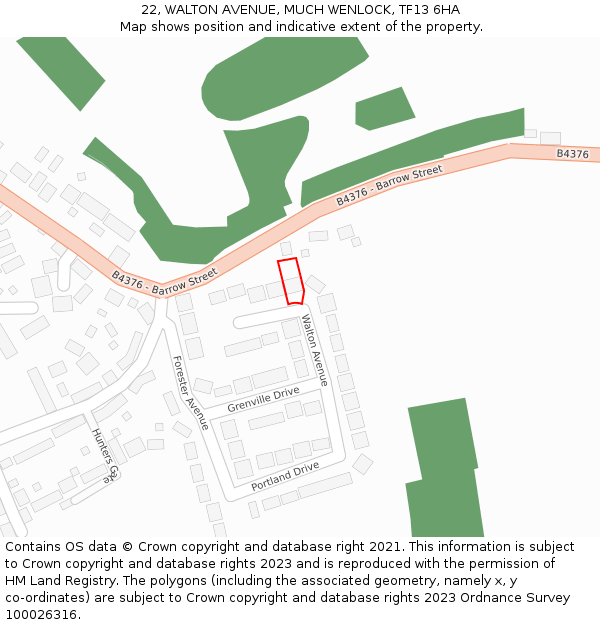 22, WALTON AVENUE, MUCH WENLOCK, TF13 6HA: Location map and indicative extent of plot