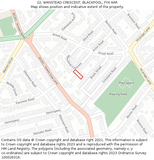 22, WANSTEAD CRESCENT, BLACKPOOL, FY4 4AR: Location map and indicative extent of plot
