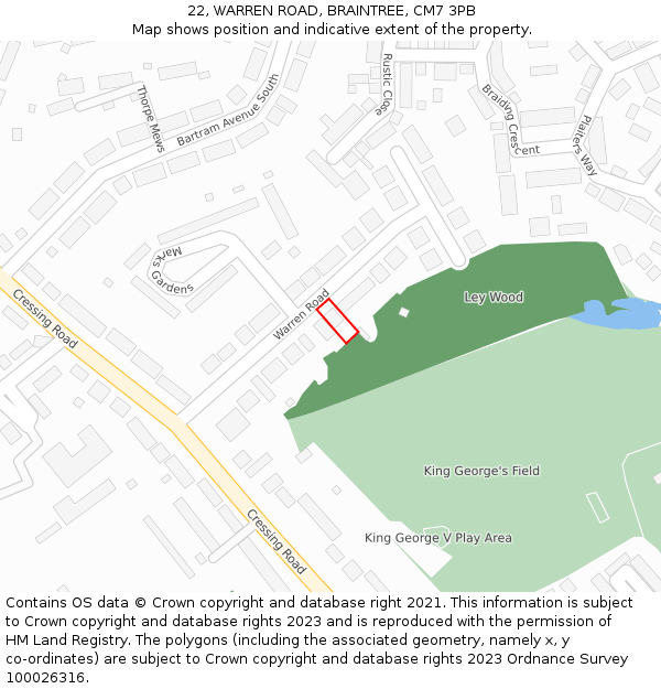 22, WARREN ROAD, BRAINTREE, CM7 3PB: Location map and indicative extent of plot