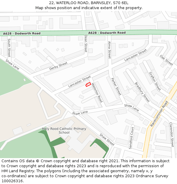 22, WATERLOO ROAD, BARNSLEY, S70 6EL: Location map and indicative extent of plot
