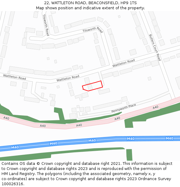 22, WATTLETON ROAD, BEACONSFIELD, HP9 1TS: Location map and indicative extent of plot