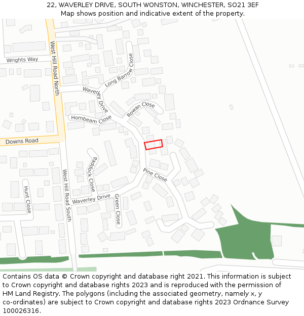 22, WAVERLEY DRIVE, SOUTH WONSTON, WINCHESTER, SO21 3EF: Location map and indicative extent of plot