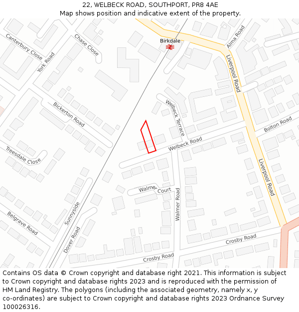 22, WELBECK ROAD, SOUTHPORT, PR8 4AE: Location map and indicative extent of plot