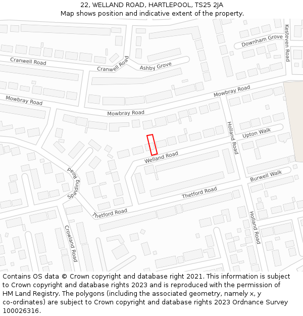 22, WELLAND ROAD, HARTLEPOOL, TS25 2JA: Location map and indicative extent of plot