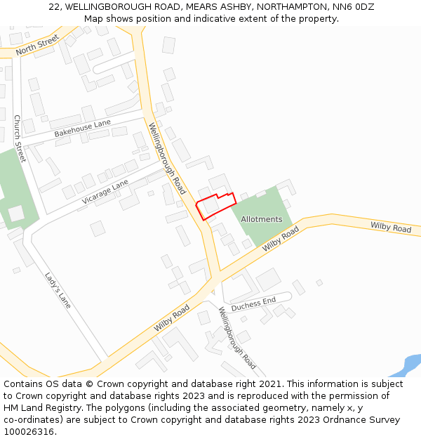 22, WELLINGBOROUGH ROAD, MEARS ASHBY, NORTHAMPTON, NN6 0DZ: Location map and indicative extent of plot