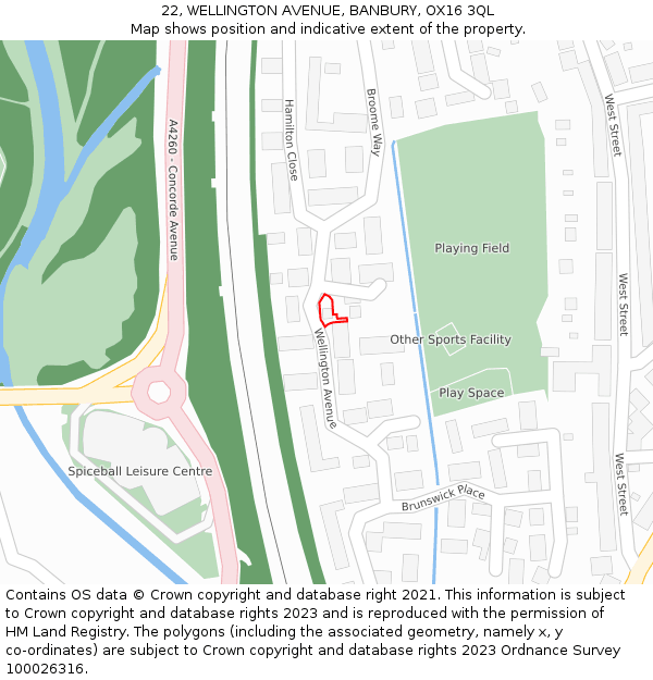 22, WELLINGTON AVENUE, BANBURY, OX16 3QL: Location map and indicative extent of plot