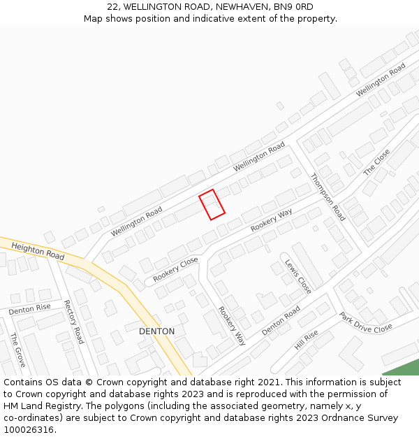 22, WELLINGTON ROAD, NEWHAVEN, BN9 0RD: Location map and indicative extent of plot