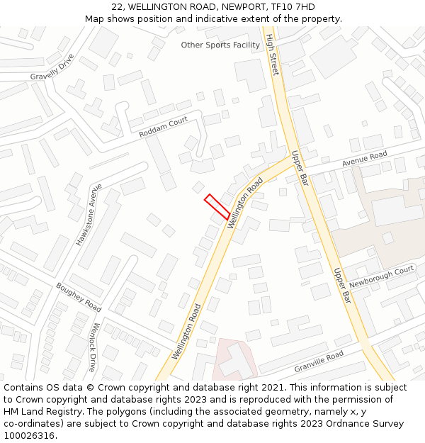 22, WELLINGTON ROAD, NEWPORT, TF10 7HD: Location map and indicative extent of plot