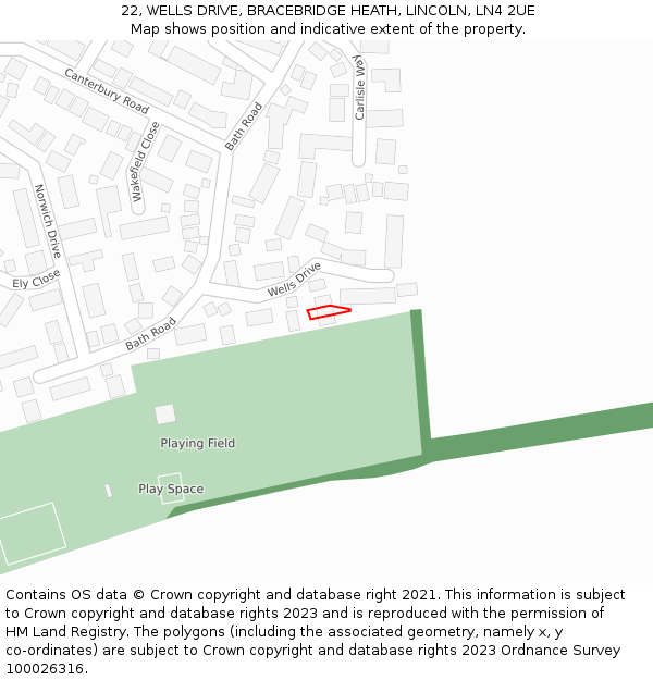 22, WELLS DRIVE, BRACEBRIDGE HEATH, LINCOLN, LN4 2UE: Location map and indicative extent of plot