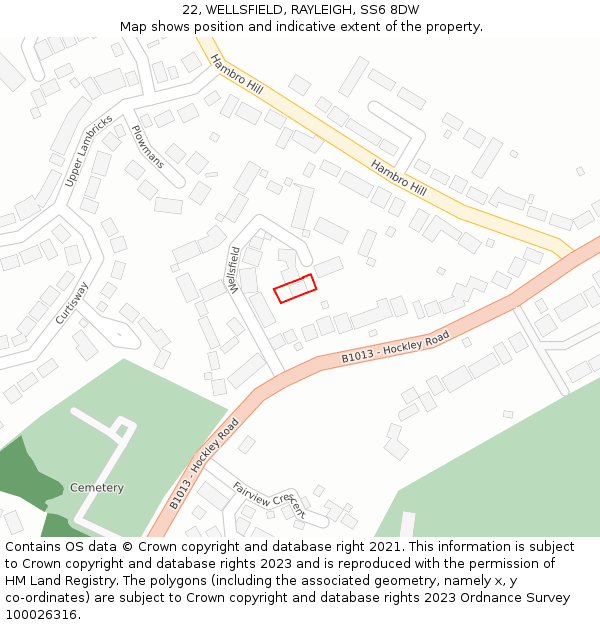 22, WELLSFIELD, RAYLEIGH, SS6 8DW: Location map and indicative extent of plot