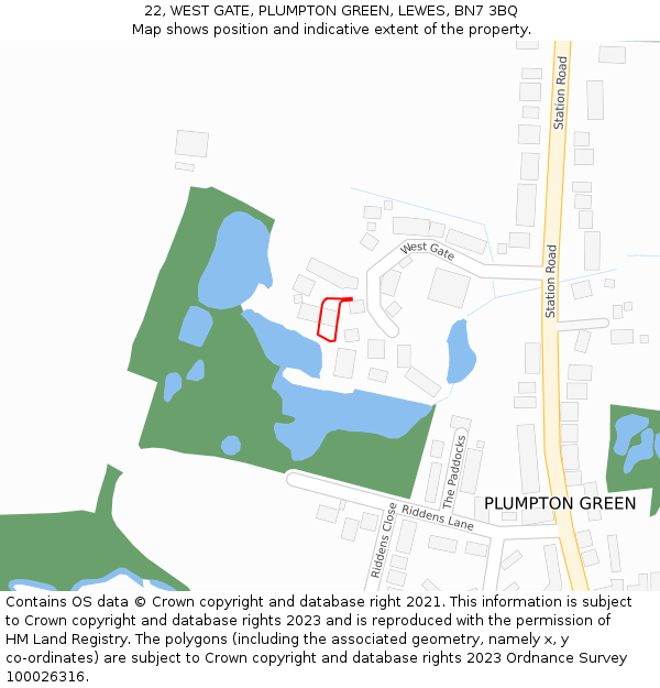 22, WEST GATE, PLUMPTON GREEN, LEWES, BN7 3BQ: Location map and indicative extent of plot