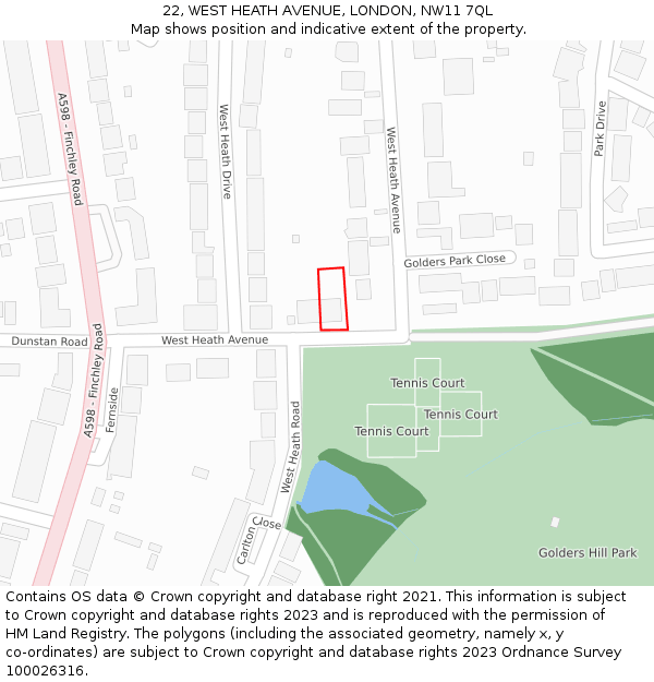 22, WEST HEATH AVENUE, LONDON, NW11 7QL: Location map and indicative extent of plot