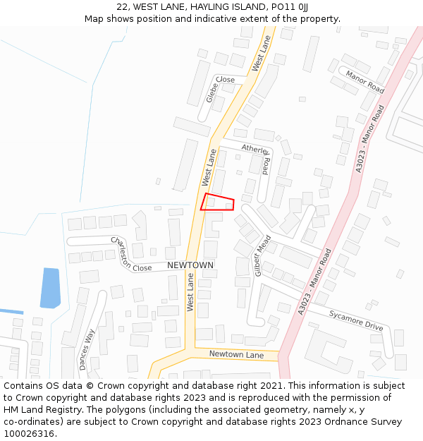 22, WEST LANE, HAYLING ISLAND, PO11 0JJ: Location map and indicative extent of plot