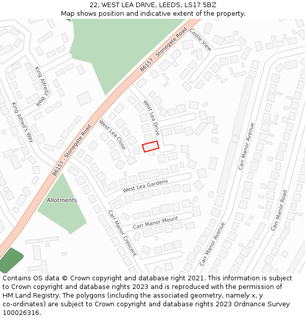 22, WEST LEA DRIVE, LEEDS, LS17 5BZ: Location map and indicative extent of plot