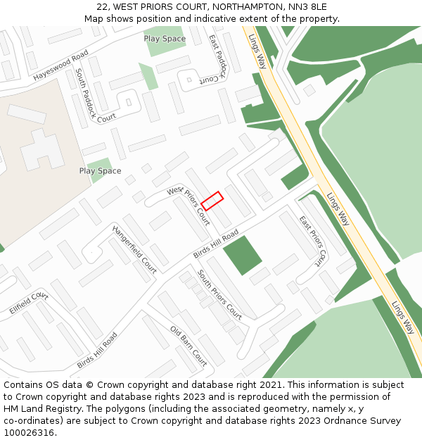 22, WEST PRIORS COURT, NORTHAMPTON, NN3 8LE: Location map and indicative extent of plot