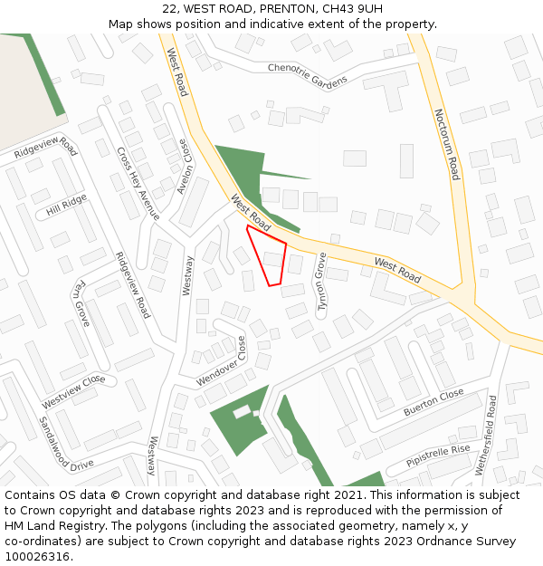 22, WEST ROAD, PRENTON, CH43 9UH: Location map and indicative extent of plot