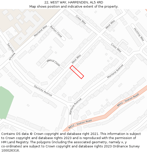 22, WEST WAY, HARPENDEN, AL5 4RD: Location map and indicative extent of plot