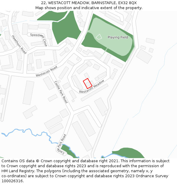 22, WESTACOTT MEADOW, BARNSTAPLE, EX32 8QX: Location map and indicative extent of plot