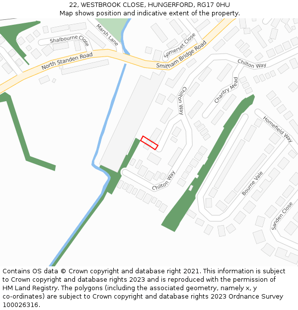 22, WESTBROOK CLOSE, HUNGERFORD, RG17 0HU: Location map and indicative extent of plot