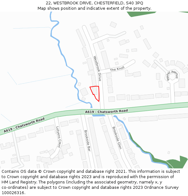 22, WESTBROOK DRIVE, CHESTERFIELD, S40 3PQ: Location map and indicative extent of plot