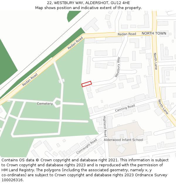 22, WESTBURY WAY, ALDERSHOT, GU12 4HE: Location map and indicative extent of plot