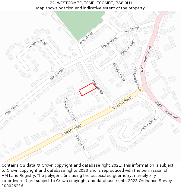 22, WESTCOMBE, TEMPLECOMBE, BA8 0LH: Location map and indicative extent of plot