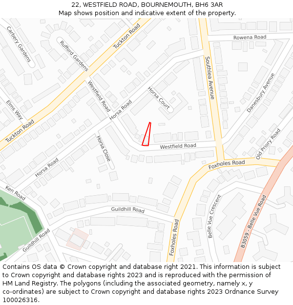 22, WESTFIELD ROAD, BOURNEMOUTH, BH6 3AR: Location map and indicative extent of plot