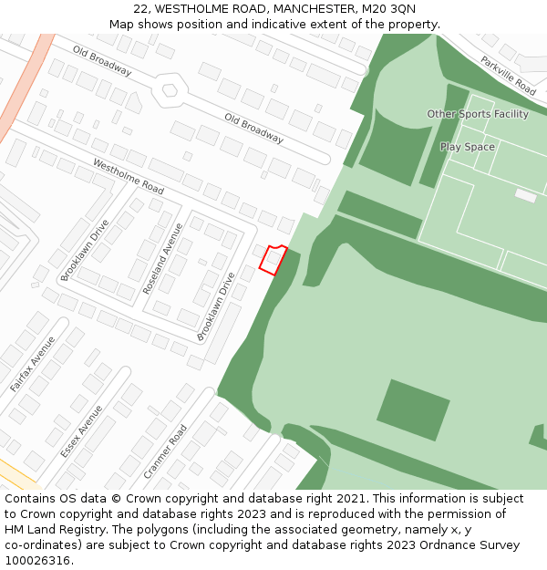 22, WESTHOLME ROAD, MANCHESTER, M20 3QN: Location map and indicative extent of plot