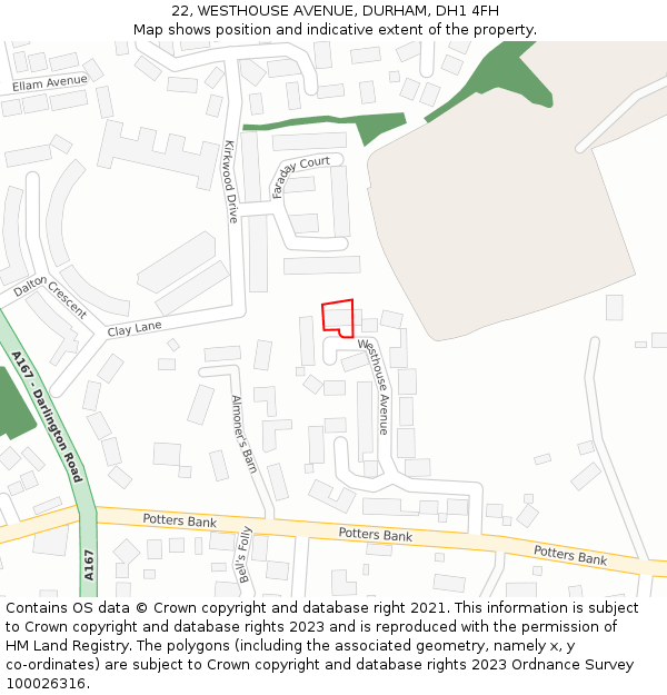 22, WESTHOUSE AVENUE, DURHAM, DH1 4FH: Location map and indicative extent of plot