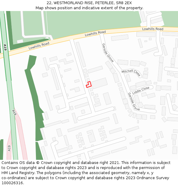 22, WESTMORLAND RISE, PETERLEE, SR8 2EX: Location map and indicative extent of plot