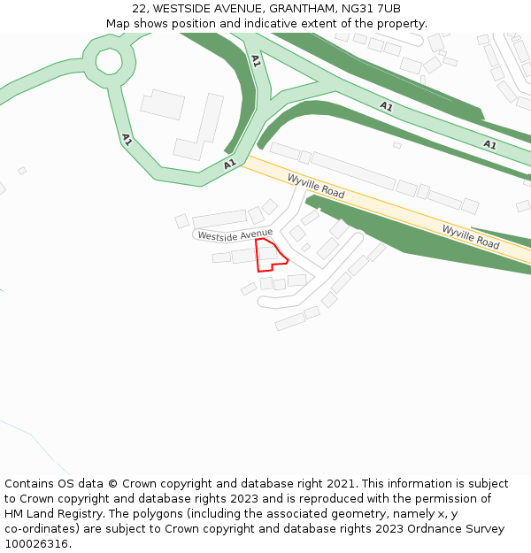 22, WESTSIDE AVENUE, GRANTHAM, NG31 7UB: Location map and indicative extent of plot