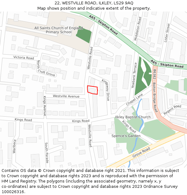 22, WESTVILLE ROAD, ILKLEY, LS29 9AQ: Location map and indicative extent of plot