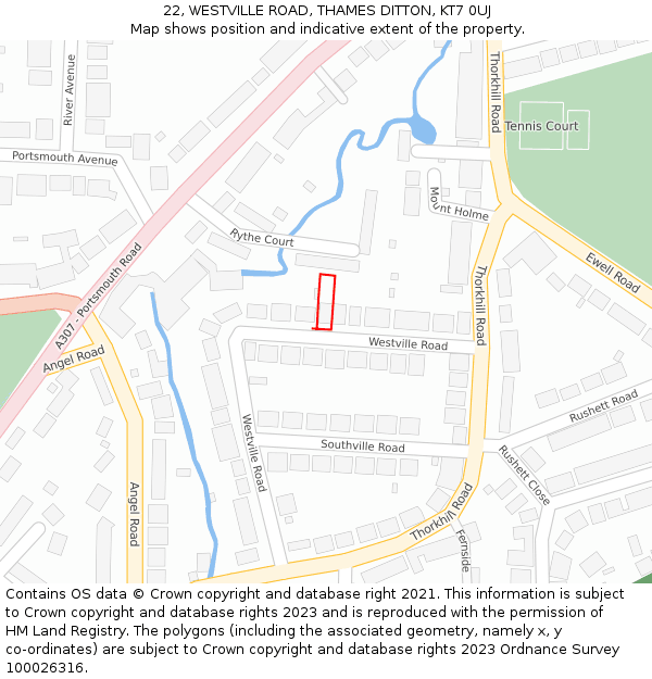 22, WESTVILLE ROAD, THAMES DITTON, KT7 0UJ: Location map and indicative extent of plot