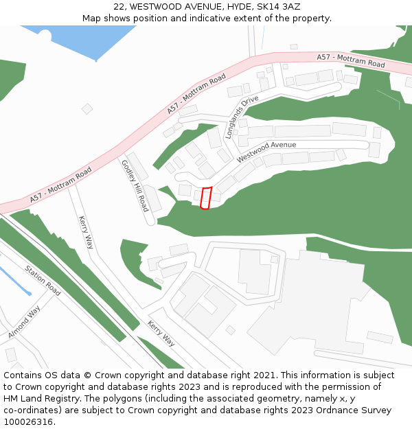 22, WESTWOOD AVENUE, HYDE, SK14 3AZ: Location map and indicative extent of plot