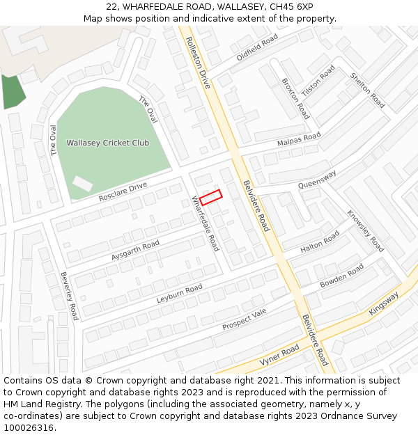 22, WHARFEDALE ROAD, WALLASEY, CH45 6XP: Location map and indicative extent of plot