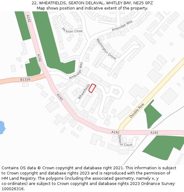 22, WHEATFIELDS, SEATON DELAVAL, WHITLEY BAY, NE25 0PZ: Location map and indicative extent of plot