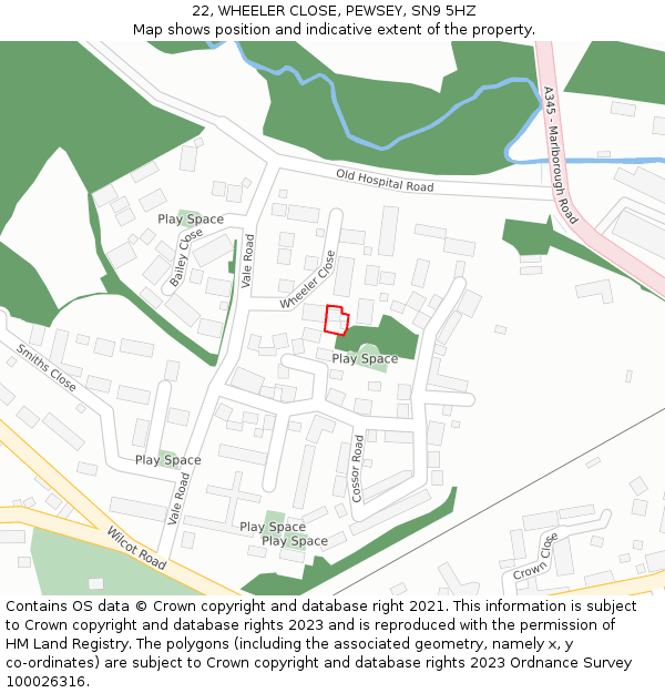 22, WHEELER CLOSE, PEWSEY, SN9 5HZ: Location map and indicative extent of plot