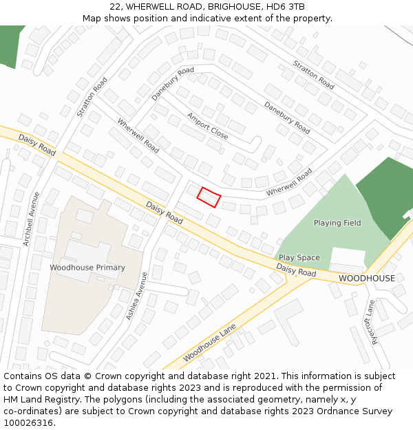 22, WHERWELL ROAD, BRIGHOUSE, HD6 3TB: Location map and indicative extent of plot