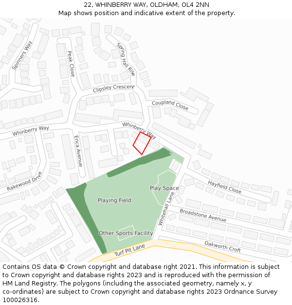 22, WHINBERRY WAY, OLDHAM, OL4 2NN: Location map and indicative extent of plot