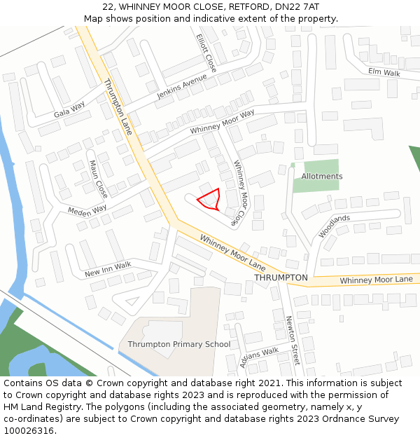 22, WHINNEY MOOR CLOSE, RETFORD, DN22 7AT: Location map and indicative extent of plot