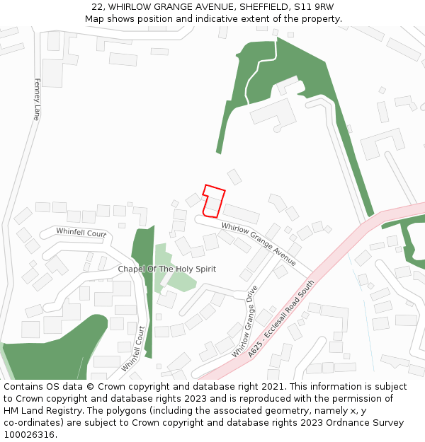 22, WHIRLOW GRANGE AVENUE, SHEFFIELD, S11 9RW: Location map and indicative extent of plot