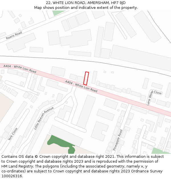 22, WHITE LION ROAD, AMERSHAM, HP7 9JD: Location map and indicative extent of plot