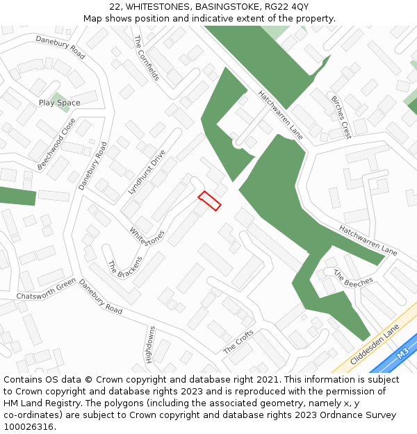 22, WHITESTONES, BASINGSTOKE, RG22 4QY: Location map and indicative extent of plot