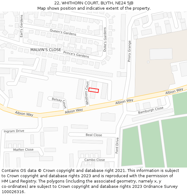 22, WHITHORN COURT, BLYTH, NE24 5JB: Location map and indicative extent of plot